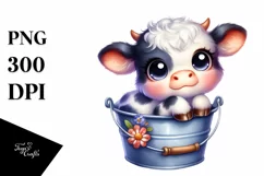 Cute Baby Cow in Bucket | Clipart Product Image 3