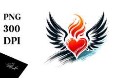 Decorative Heart with Wings and Fire PNG Product Image 1