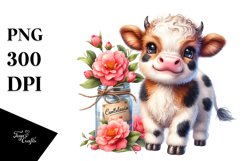 Colorful Smiling Highland Cow Camellia Ornament Clipart Product Image 3