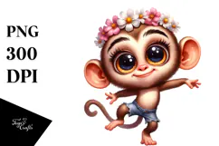 Goofy Monkey with Flower Crown, Transparent PNG Product Image 1