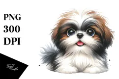 Cute Shih Tzu, Watercolor PNG Product Image 1