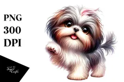 Cute Shih Tzu, Watercolor PNG Product Image 1