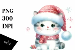 a Cute Christmass Cat with Santa Hat PNG Product Image 1