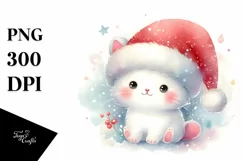 a Cute Christmass Cat with Santa Hat PNG Product Image 1