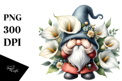 Gnome with Hat and Calla Lily Floral Frame PNG Product Image 1