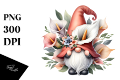 Cute Gnome with Calla Lily Floral Frame PNG Product Image 1