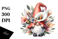 Cute Gnome with Calla Lily Floral Frame PNG Product Image 1