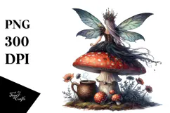 Creative Gothic Fairy on Mushroom, PNG Product Image 1