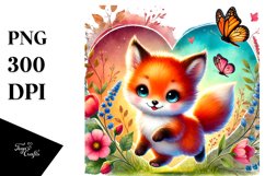 Baby Fox with Heart, Watercolor PNG Product Image 1