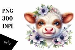 Cute Highland Cow with Anemone on Star | Clipart Product Image 1