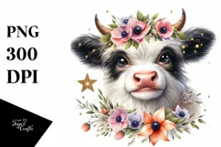 Cute Highland Cow with Anemone on Star | Clipart Product Image 3