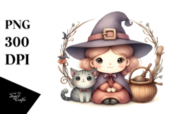 Funny Witch with Cat PNG Product Image 1