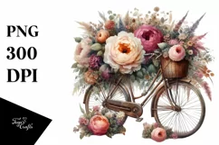 Vintage Dirty Bicycle with Flowers PNG Product Image 1