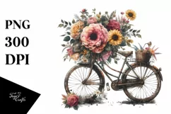 Vintage Dirty Bicycle with Flowers PNG Product Image 1