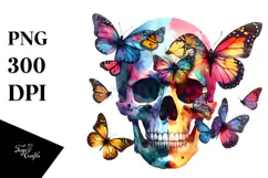 Colorful Skull with Butterfly PNG Product Image 1