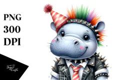 Cute Baby Hippo with Party Hat PNG Product Image 1
