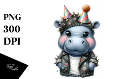 Energetic Baby Hippo with Party Hat PNG Product Image 1