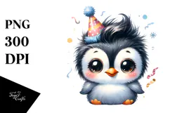 Cute Baby Penguin with Party Hat PNG Product Image 1