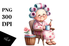 Old Lady Sitting on Chair with Mug | Clipart Product Image 1