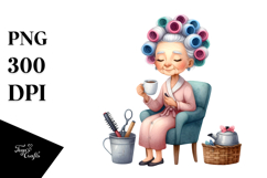 Old Lady Sitting on Chair with Mug | Clipart Product Image 1