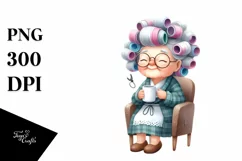 Old Lady Sitting on Chair with Mug | Clipart Product Image 1