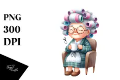 Old Lady Sitting on Chair with Mug | Clipart Product Image 1