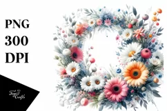 Watercolor Floral Wreath, Vibrant Abstract | Sublimation | Product Image 1