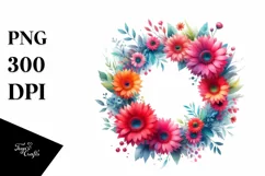 Watercolor Floral Wreath, Vibrant Abstract | Sublimation | Product Image 1