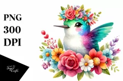 Cute Cartoon Style Watercolor Hummingbird Flower Crown Product Image 1
