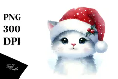 Cute Cat Wearing Santa Hat PNG Product Image 1