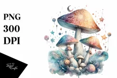 Mystical Celestial Mushroom Watercolor Splash PNG Product Image 3