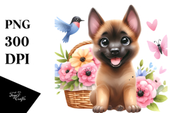 Baby Cartoon Malinois with Big Eyes, Watercolor PNG Product Image 1