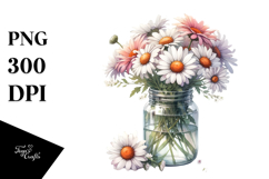 Watercolor Jar Filled with Daisy | Clipart Product Image 1