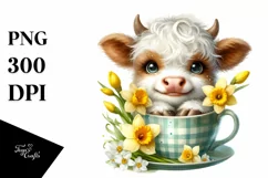 Cute Highland Cow with Narcissus in Cup | Sublimation | Product Image 3