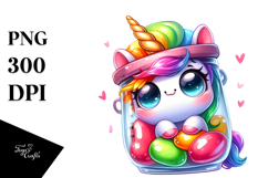Goofy Baby Unicorn with Jellybean Jar PNG Product Image 1