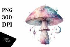 Mystical Celestial Mushroom Watercolor Splash PNG Product Image 1
