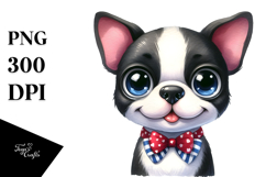 Cute Cartoon Boston Terrier with Big Eyes, Watercolor PNG Product Image 1