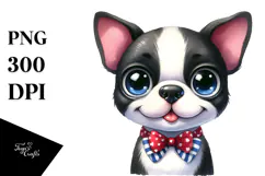 Cute Cartoon Boston Terrier with Big Eyes, Watercolor PNG Product Image 1