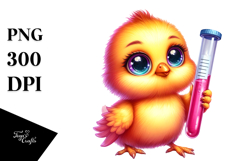 Baby Chicken with Test Tube, Vibrant Watercolor PNG Product Image 1