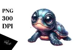 Baby Turtle with Big Eyes, Digital Watercolor PNG Product Image 1