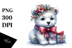 Adorned Baby Polar Bear with Big Eyes, Digital Watercolor Product Image 1