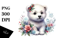 Adorned Baby Polar Bear with Big Eyes, Digital Watercolor Product Image 1