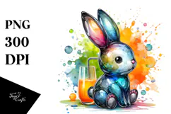 Colorful Bunny on Splashy Background, PNG Product Image 1