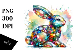 Colorful Bunny on Splashy Background, PNG Product Image 1