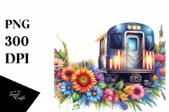 Vintage Train USA Flag | Sublimation Clipart Product Image 3