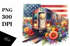 Vintage Train USA Flag | Sublimation Clipart Product Image 3