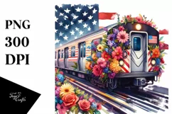 Vintage Subway Train USA Flag Watercolor Clipart Product Image 3