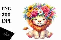 Cute Cartoon-Style Watercolor Lion Sitting Product Image 3