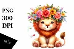 Cute Cartoon Style Watercolor Lion Flower Crown Product Image 3