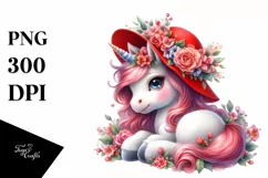 Cute Baby Unicorn with Red Hat | Sublimation | Clipart Product Image 1